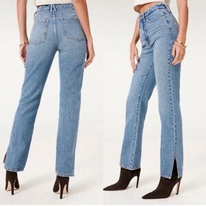 GOOD AMERICAN Good Boy Raw Ankle Denim Jeans with Ankle Slit